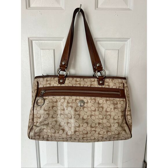Coach F17179 Chelsea Signature Coated Canvas Shoulder Tote Bag Brown - Picture 1 of 8